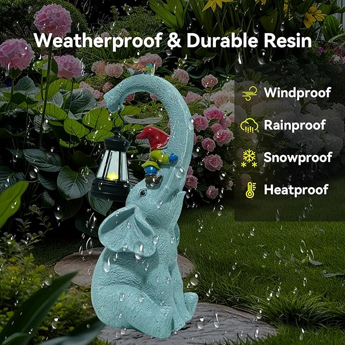 Solar Elephant Garden Statues with LED Lights, Outdoor Decor for Patio Yard Balcony - Unique Housewarming Birthday Gifts for Women Mom Grandma