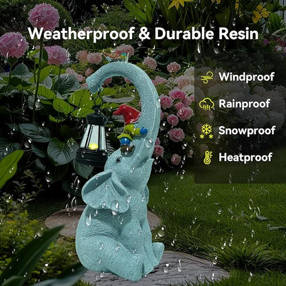 Solar Elephant Garden Statues with LED Lights, Outdoor Decor for Patio Yard Balcony - Unique Housewarming Birthday Gifts for Women Mom Grandma