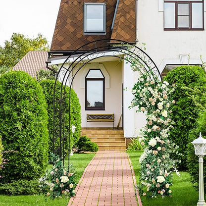 VINGLI Garden Arbor, Arch Archway for Wedding Ceremony Party, Steel Garden Trellis for Plant Climbing, Christmas Garden Decorations Pergola for Garden, Backyard, Lawn (Black, 52.2x22.8x83.9in)