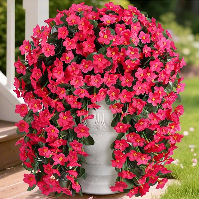HyeFlora Artificial Fake Outdoor Outside Hanging Plants Flowers Vines for Fall Decoration, 2PCS Faux Silk Daisy Mums UV Resistant Look Real Hotpink Orchid Vine for Indoor Home Balcony Porch Planter