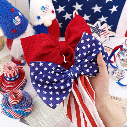 4th of July Baby Hair Bows Girls Headband 6-12 Months Patriotic Hair Accessories Infant Baby Headbands with Bows Red Blue Large Bow Star