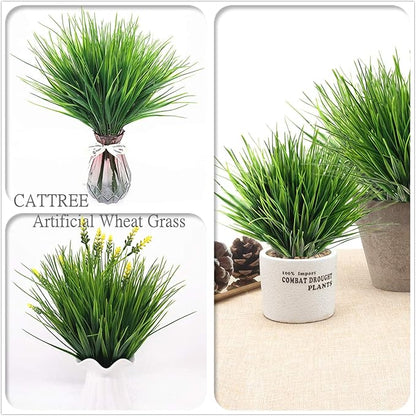 CATTREE Artificial Shrubs Bushes, Plastic Wheat Grass Green Leaves Fake Plants for Indoor Outdoor Home Garden Verandah Kitchen Office Wedding Arrangements Christmas Decoration 8 Pack