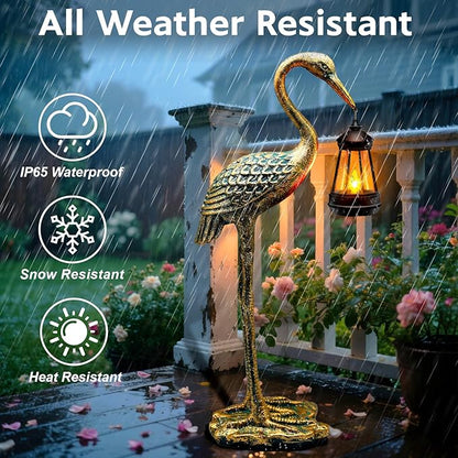 Solar Garden Statue Crane Figurine, Outdoor Hanging Solar Lanterns, 17.7 Inch Blue Heron Sculpture Statue for Patio Yard Porch, Garden Decor for Outside Gifts for Christmas Mom, Women, Mother's Day