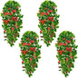 BLEUM CADE Artificial Hanging Flowers for Outdoors, 4pcs Fake Hanging Plants Pothos Vines with Red Flowers for Wall Home Living Room Indoor Outdoor Decor (No Baskets)