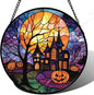 Stained Glass Window Hanging Halloween Horror Pumpkin 9.8" - Suncatcher Door Garden Sunroom Golden Moon Church Sun Catcher Birthday for Friend Mom Men Woman Nana