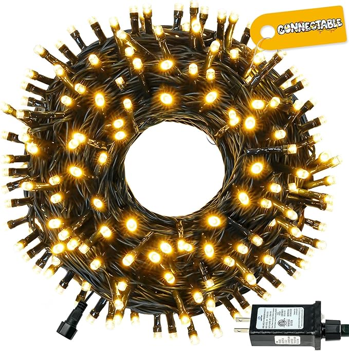 Connectable 100LED 42Ft 13Modes Christmas String Lights Outdoor Indoor | Extendable Green Wire Warm White Christmas Tree Lights with Timer | Twinkle Fairy Light Plug in for Xmas Tree (Warm White)
