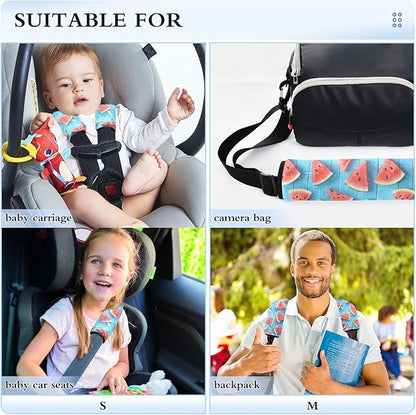 Summer Watermelon Slice Blue Wooden Board Seat Belt Cover 2 Pack Car Seat Belt Cushion Soft Shoulder Pad Auto Interior Accessories Protect Your Neck and Shoulder