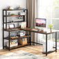 Tribesigns 55" L-Shape Computer Desk with Hutch and Wireless Charging, Office Desk Study Table Writing Desk Workstation with 5 Shelves and Movable CPU Stand for Home Office (Brown)