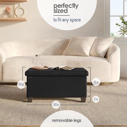 STORAGEBUD Storage Ottoman Bench with Bins, 30-in Storage Bench for Bedroom End of Bed, Folding Foot Rest Ottoman for Living Room Max 660lbs, Faux Leather Ottomans, Black