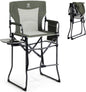 EVER ADVANCED Portable 30.7" Seat Height Tall Folding Camping Chair Directors Chair High Foldable Bar Stool with Side Table for Makeup Artist, Sports Event, Craft Show, Supports 350LBS Green Grey