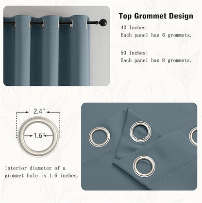 Simplebrand Stone Blue Kitchen Valances for Windows 18 Inches Long 2 Pack, Room Darkening Window Valances for Living Room, Grommet Short Straight Drape Kitchen Curtains for Bedroom Kids Room, 40Wx18L