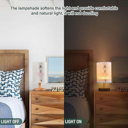Table Lamp Cute Ballerina Girl Princess Dancing Ballet with Heart Nightstand Lamp with Wood Base Fabric Lamp Shade Bedside Desk Lamp for Living Room Bedroom Kids Room Office