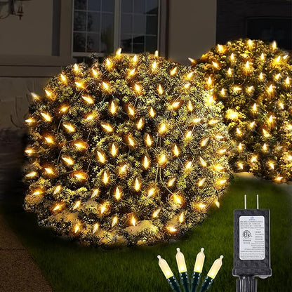 Neoclassy 120Led Christmas Net Lights Outdoor 5ft x 6ft Connectable, 8 Modes Waterproof Black Wire 29V Plug in Mesh Net Christmas Lights for Garden, Yard, Bushes, Trunk, Xmas Tree Decor (Warm White)