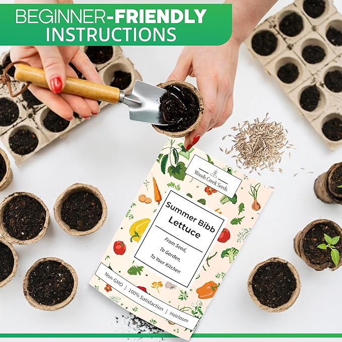 Woods Creek Seeds: Summer Bibb Heirloom Lettuce Seeds for Planting - Over 2,700 Non-GMO Seed Pack for Growing Indoors, Outdoors, or as Hydroponic Seeds - Beginner-Friendly Green Leaf Lettuce Seed