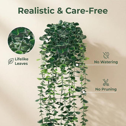 Artificial Hanging Eucalyptus Plants，Fake Plants Eucalyptus Small Decor Faux Hanging Vine Plants Wall Greenery for New Home Decoration，for Floating Shelf Indoor Outdoor Pack of 2