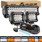 Nilight 12Inch 300W LED Light Bar 2PCS 4Inch 60W Light Pods Amber White Strobe 6 Modes Memory Function Reset Function Off Road Truck with 16AWG Wiring Harness Kit-3 Leads, 2 Years Warranty