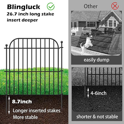 5 Panels No Dig Decorative Outdoor Garden Fence with Gate, 24 in(H) x 10 ft(L) Rustproof Metal Wire Panel Border for Yard & Patio Decor, Temporary Animal Barrier Fencing for Dog and Small Pets