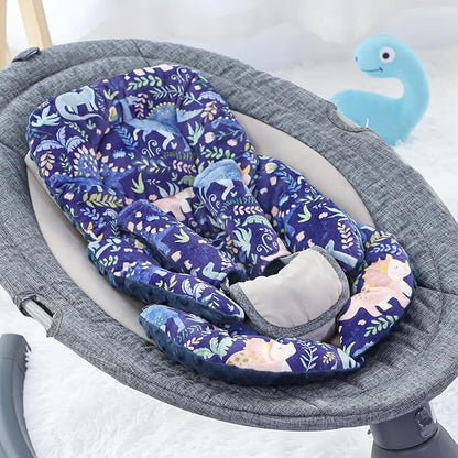 Pea Pod Infant Car Seat Insert with Strap Covers, All in One Reversible Baby Car Seat Head Support for Newborn, 3D Soft Minky Carseat Cushion for Preemie to Infant, Stroller, Swing, Bouncer, Dinosaur