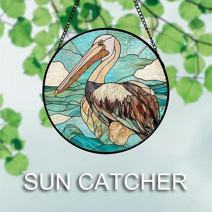 Stained Glass Window Hanging 4 Pcs Set Cyan Ocean Life Theme 6.3" - Sea Starfish Suncatcher Door Garden Sun Catcher Decor Birthday for Mom Woman Nana Men Friend