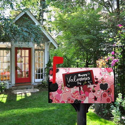 Happy Valentine's Day Mailbox Cover - Red Love Heart Magnetic Mailbox Cover - Floral Holiday Letter Post Box Wrap - Standard Size 18" X 21" for Garden Outdoor Yard Decor