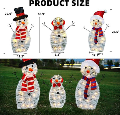 Dazzle Bright Christmas Lighted Snowman Family Outdoor Decoration, 55 L 3-Piece Waterproof Plug in 2D Snowman for Yard Patio Lawn Garden Party Decor 20.5X9X29.5Inch-Large (Warm White)