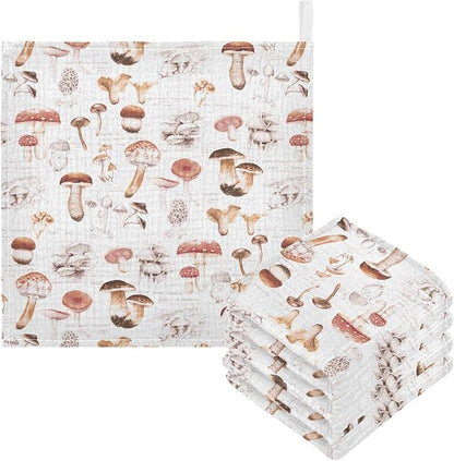 vvfelixl Baby Washcloths Cotton Different Mushrooms Baby Muslin Washcloths Soft Baby Face Towel for Newborn Infants Baby Wipes, 11.8 X 11.8 Inch, 5 Pack