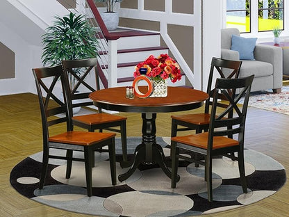East West Furniture HLQU5-BCH-W 5 Piece Dining Room Furniture Set Includes a Round Kitchen Table with Pedestal and 4 Dining Chairs, 42x42 Inch, Black & Cherry