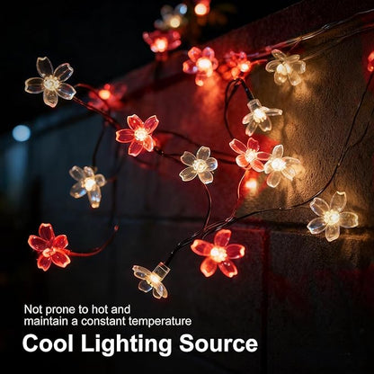 60 LED Solar String Lights Outdoor Waterproof Flower Fairy Lights for Garden Fence Patio Yard Christmas Tree Lawn Wedding Party Decor, Red and Warm White