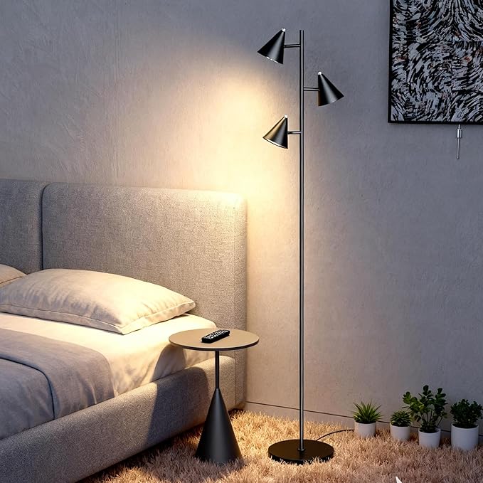 Tree Floor Lamp with Remote, Dimmable 3 Rotatable LED Lights, 5 Color Temperatures, 63" Modern Standing Lamp for Living Room, Bedroom, Office Reading Light