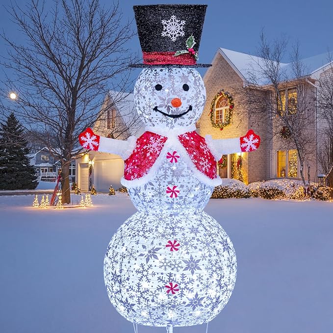 4FT Lighted Snowman Outdoor Christmas Decoration, Collapsible Snowman with Red Scarf and Vest and Top Hat, Pre-Lit Pop Up Snowman for Indoor/Outside Yard (Red)