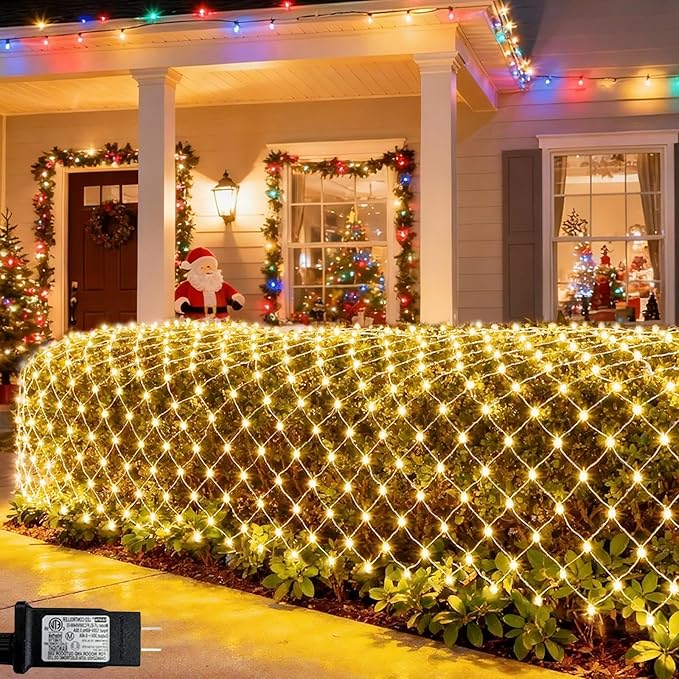 Christmas Net Lights, 360 LED Outdoor Net Mesh Lights for Bushes 21x5 ft, 8 Modes Waterproof Twinkle String Lights Connectable for Christmas Hedge Yard Garden Decor, Warm White