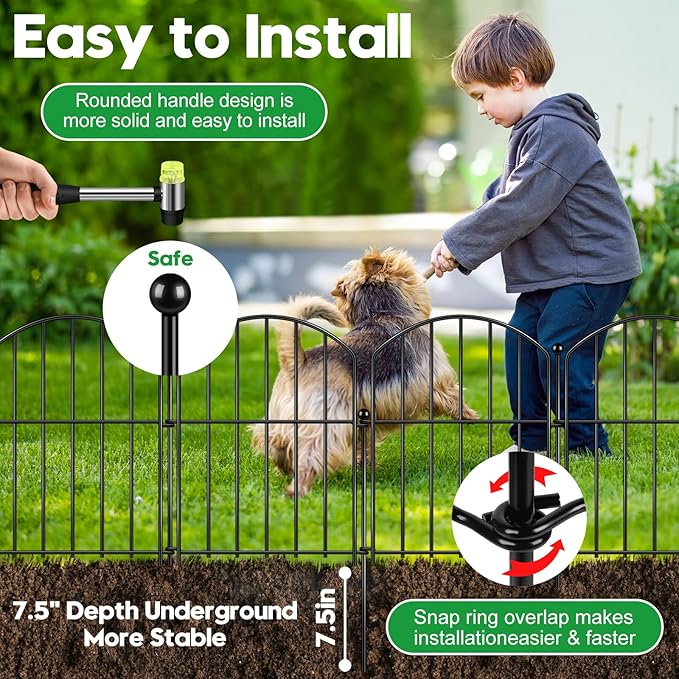Decorative Garden Fence 17in (H) x30ft (L), Arched Rustproof Metal No Dig Fence for Dogs & Rabbit, Ornamental Animal Barrier for Flower Beds, Border Panels Fencing for Yard & Patio Outdoor Decor