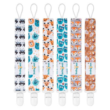 babygoal Animal Pacifier Clips, 6 Pack Pacifier Holder Fits for Most Baby Boys and Girls Pacifier Styles