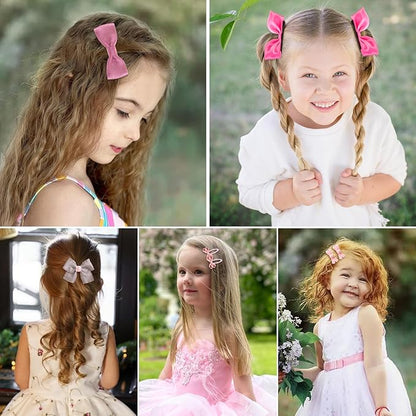 18pcs Pink Hair Bows for Baby Girls,Toddler Girls and Teen Girls.Alligator Hair Clips,Hair Barrettes,Hair Ties,Snap Clip Hairpins.Handmade Hair Accessories Gift Set