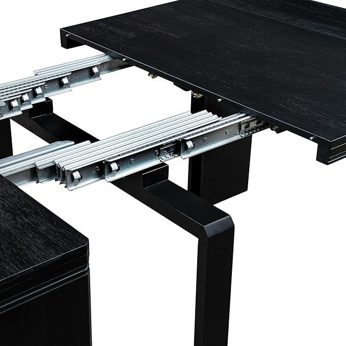 X12X2-006-30 - 13-piece Dining Room Table Set a Rectangular Kitchen Table and 12 Wire Brushed Black Polyester Fabric Stackable Chair, 39x120 Inch, Wire Brushed Black