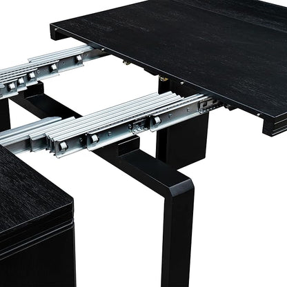 X12X2-006-30 - 13-piece Dining Room Table Set a Rectangular Kitchen Table and 12 Wire Brushed Black Polyester Fabric Stackable Chair, 39x120 Inch, Wire Brushed Black