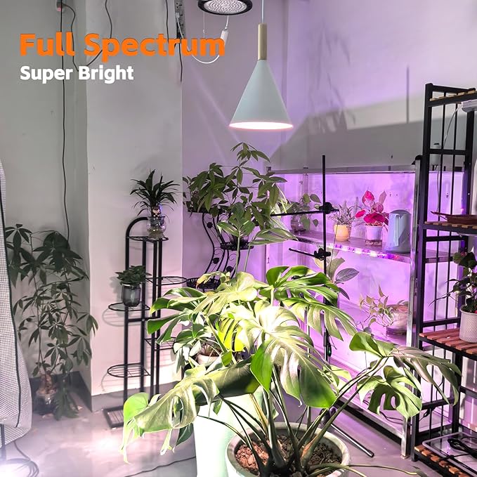 Hanging Grow Lights for Indoor Plants,Pendant Plant Lights for Indoor Growing,15W Full Spectrum, with Timer and 15FT Power Cord, Hanging Grow Light,Large Tall Plant Greenhouse (Black)