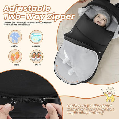 Bemece Warm Bunting Bag, Universal Winter Stroller Cover with Zip, Windproof Stroller footmuff for Baby Buggies Pushchair, Machine Washable