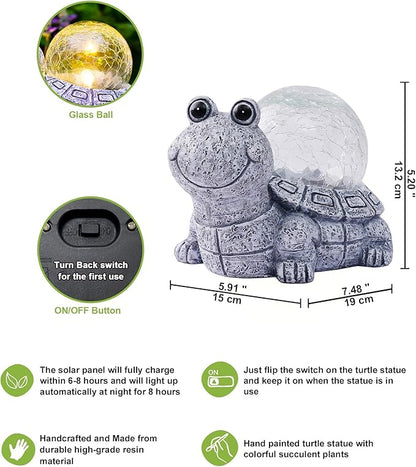 Nacome Solar Turtle Garden Statue Lights: Outdoor Figurine with Glass Ball Lighting Decorations Lawn Ornaments Porch Patio Balcony Yard - Birthday Gifts for Mom Grandma Women(Grey)