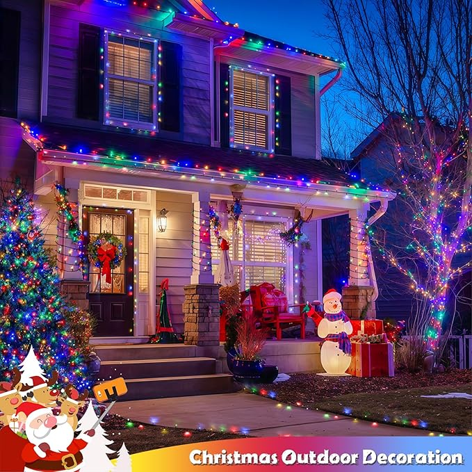 JMEXSUSS 2 Pack Solar String Light 100LED 32.8ft 8 Modes Solar Christmas Lights Waterproof for Gardens, Wedding, Party, Homes, Christmas Tree, Curtains, Outdoors (Multicolor)