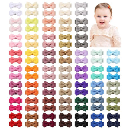 YHXX YLEN Baby Hair Bows for Girls Mini Fully Lined Hair Bows Grosgrain Ribbon 1.2" Tiny Baby Hair Clips for Baby Girls Infant Fine Hair 100PCS (50 Colors in Pairs)