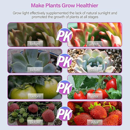 iPower LED Grow Light Strips Full Spectrum for Indoor Plants with Auto ON/Off 3/9/12H Timer, 10 Dimmable Levels Per Tube, Sunlike Grow Lamp for Hydroponics Succulent, Red&Blue, 1 Tubes