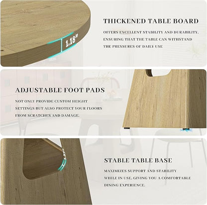 Round Dining Table for 4, Farmhouse 47 Inch Wood Dinner Tables with Storage Base for Kitchen Dining Living Room 4-6 People Gathering, Natural