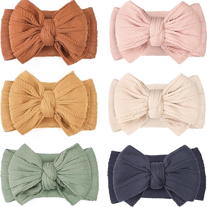 CÉLLOT 6 Pcs Baby Bows Headbands Nylon Hairbands Baby Girl Bows Hair Accessories for Newborn Infant Toddler Essentials (Brown Series)