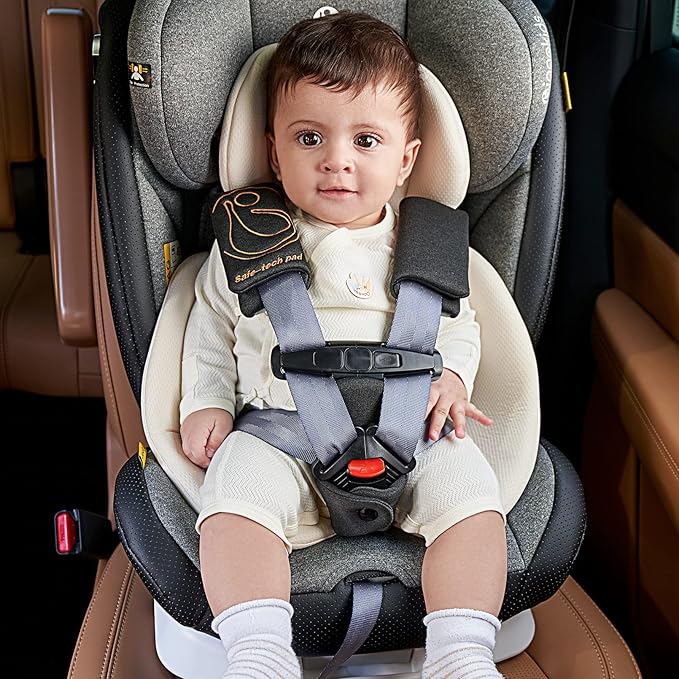 Innokids Car Seat Strap Cover Set for Baby Kids Seat Belt Covers with Crotch Pad Back Anti-Slip Design for Car Seats Pushchair Stroller (Small (4.9”L), Black Grey)