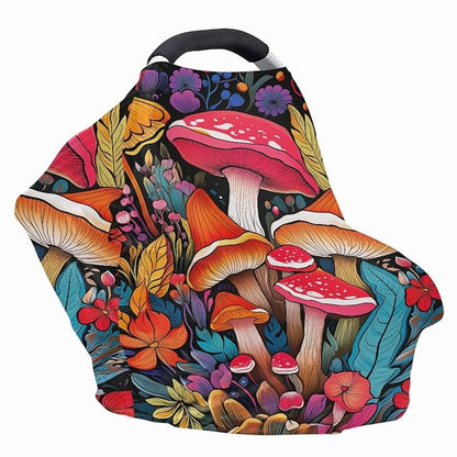 Rainbow Mushroom Print Breathable Car Seat Canopies for Infant Girl Boys,Personalized Multi Nursing Cover Breastfeeding Cover Mom Scarf