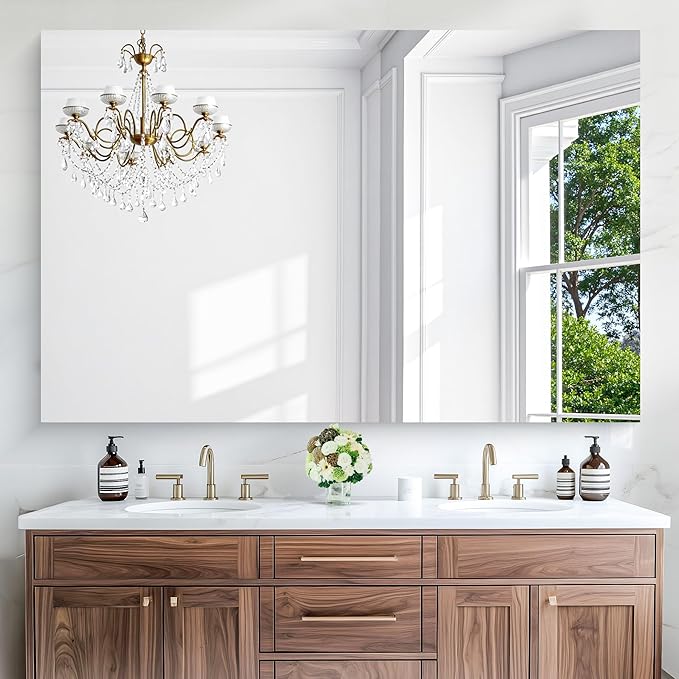 KOCUUY Large Frameless Mirror,55x36 Inch Rectangle Bathroom Vanity Mirror for Over Sink, Upgraded Shatterproof Unframed Design for Bedroom, Living Room, Entryway