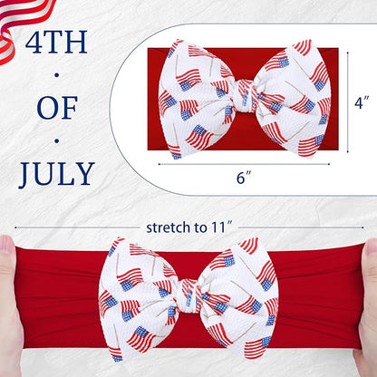 Hairband, 4th of July Baby Headband, American Flag Bow, Patriotic Headband, Red Blue White, Newborn Bows Infant Headband for Baby Girl, Toddler Headbands, 2 Count