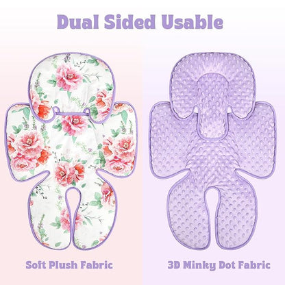 Pea Pod Infant Car Seat Insert 2-in-1 Baby Car Seat Head & Body Support for Newborn Girl Reversible 3 Layer Warm Preemie Carseat Stroller Cushion Headrest with Soft Minky Dot Fabric, Pink Floral