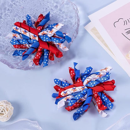 July 4th Korker Hair Bow Clip 3'' Kids Patriotic Curly Corker Fireworks Cheer Bow Alligator Barrettes Toddler Baby Girls Independence Day Christmas Party Favor Gift Accessories